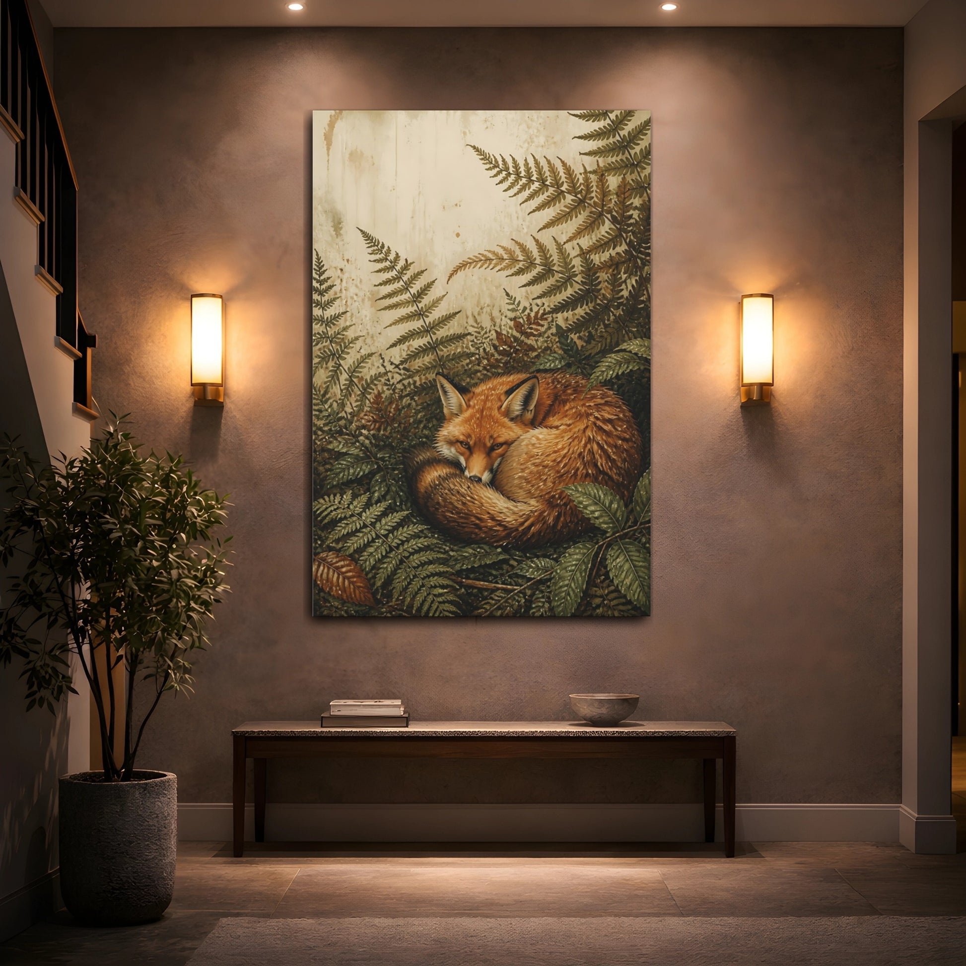 Mockup 2. Curled Fox Animal shown as canvas print