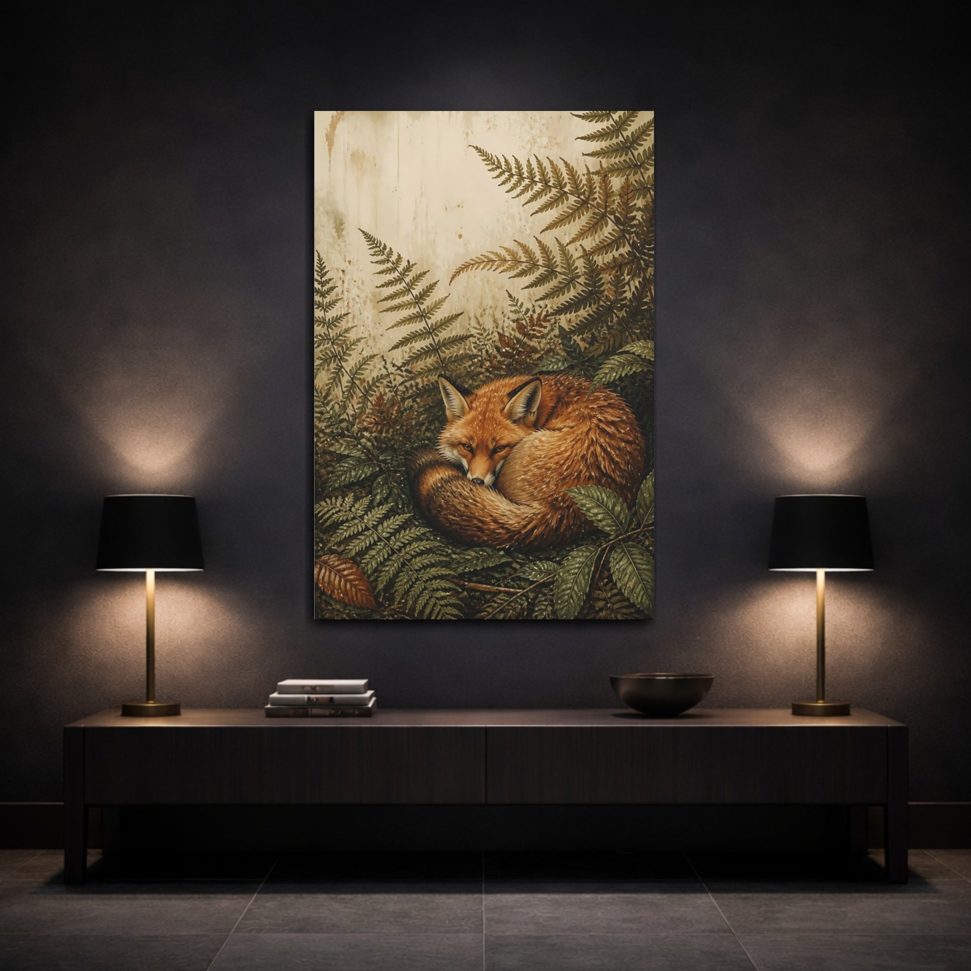 Mockup 3. Curled Fox Animal shown as canvas print