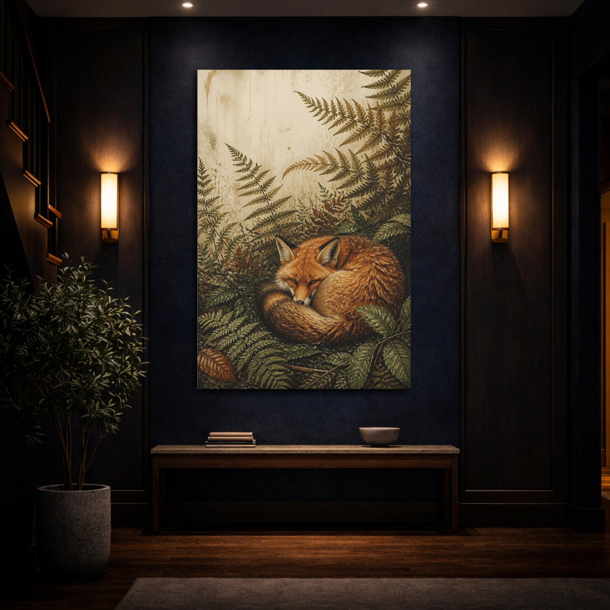 Mockup 4. Curled Fox Animal shown as canvas print