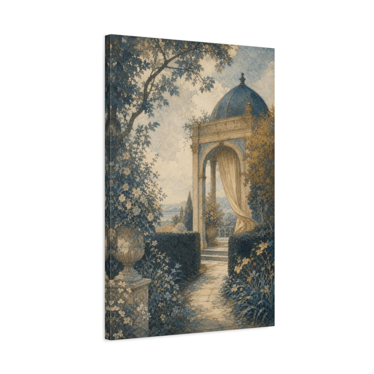 Side Mockup 2. Curtained Garden Pavilion shown as canvas print