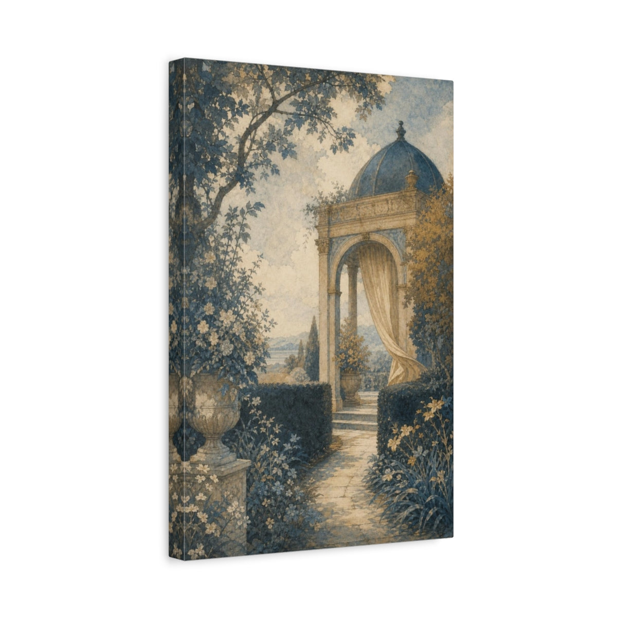 Side Mockup 4. Curtained Garden Pavilion shown as canvas print