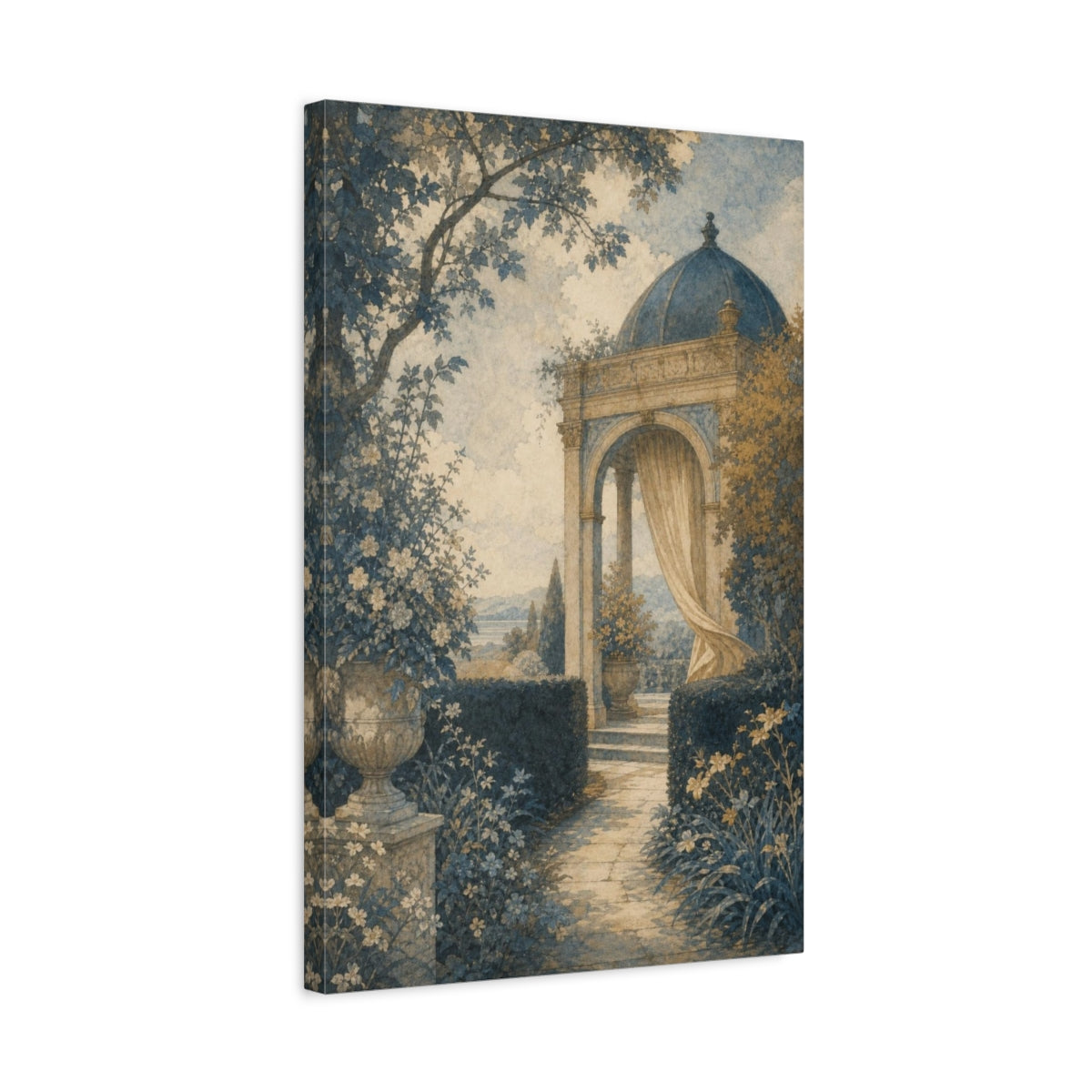 Side Mockup 3. Curtained Garden Pavilion shown as canvas print