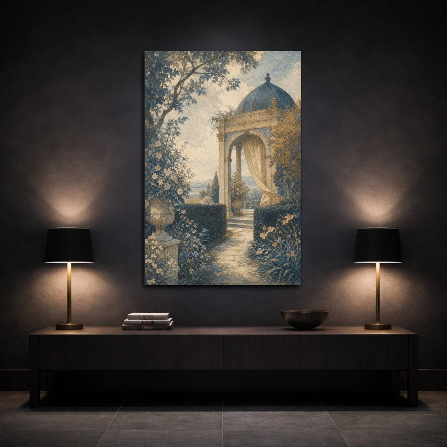 Mockup 3. Curtained Garden Pavilion shown as canvas print