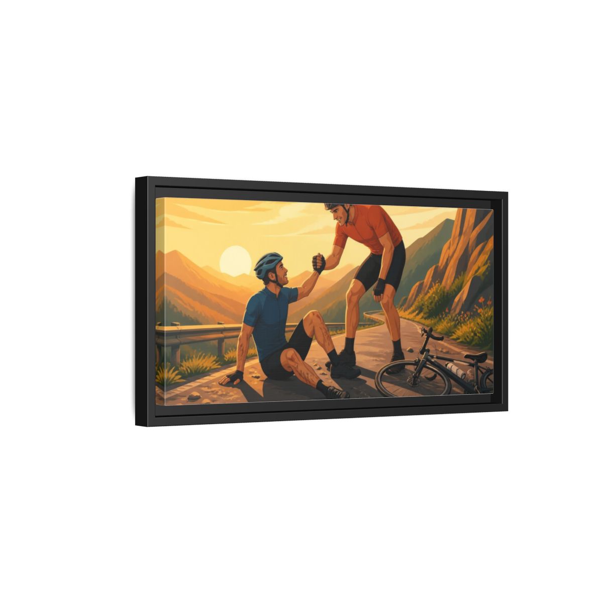 Side Mockup 8. Cyclists Motivation Moment shown as framed canvas print