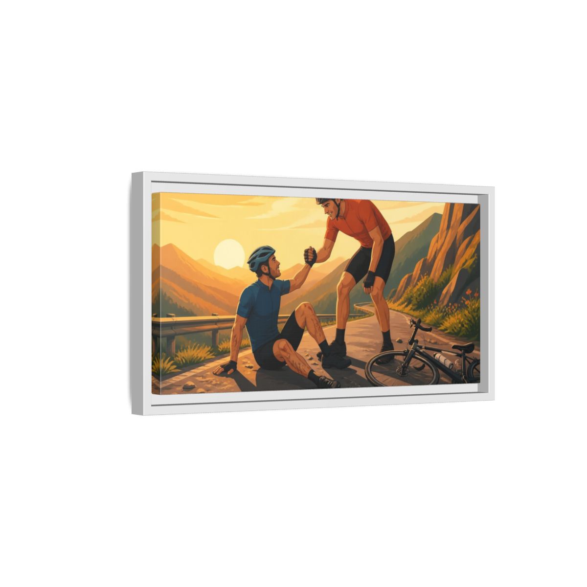 Side Mockup 6. Cyclists Motivation Moment shown as framed canvas print