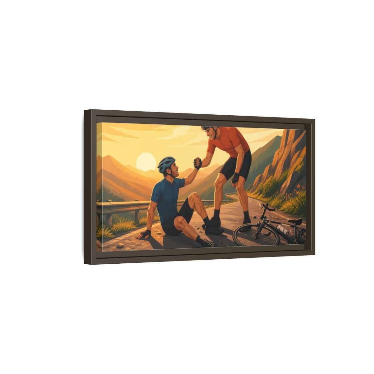 Side Mockup 7. Cyclists Motivation Moment shown as framed canvas print