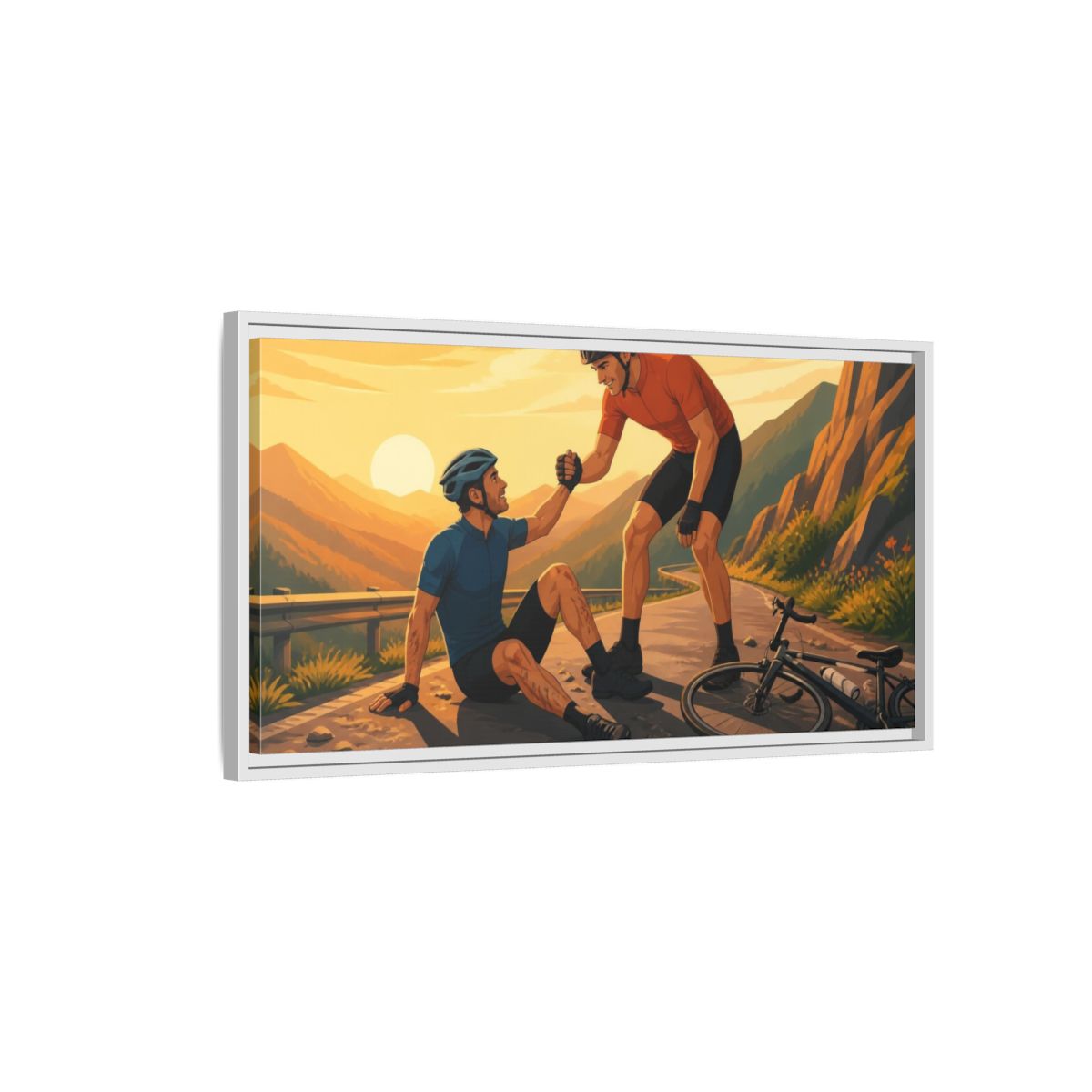 Side Mockup 1. Cyclists Motivation Moment shown as framed canvas print