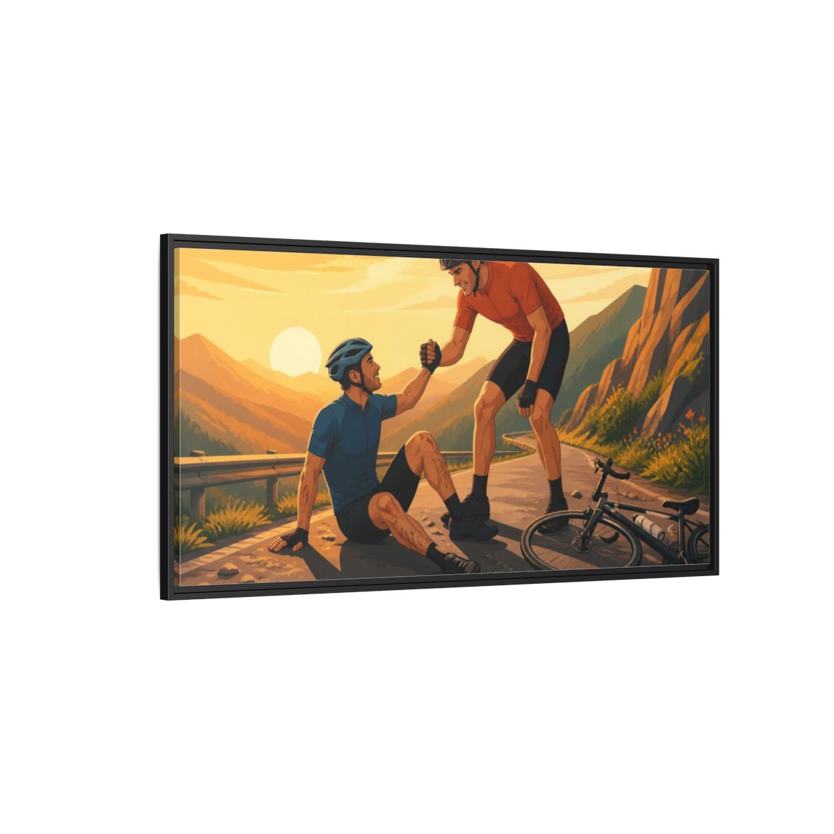 Side Mockup 5. Cyclists Motivation Moment shown as framed canvas print