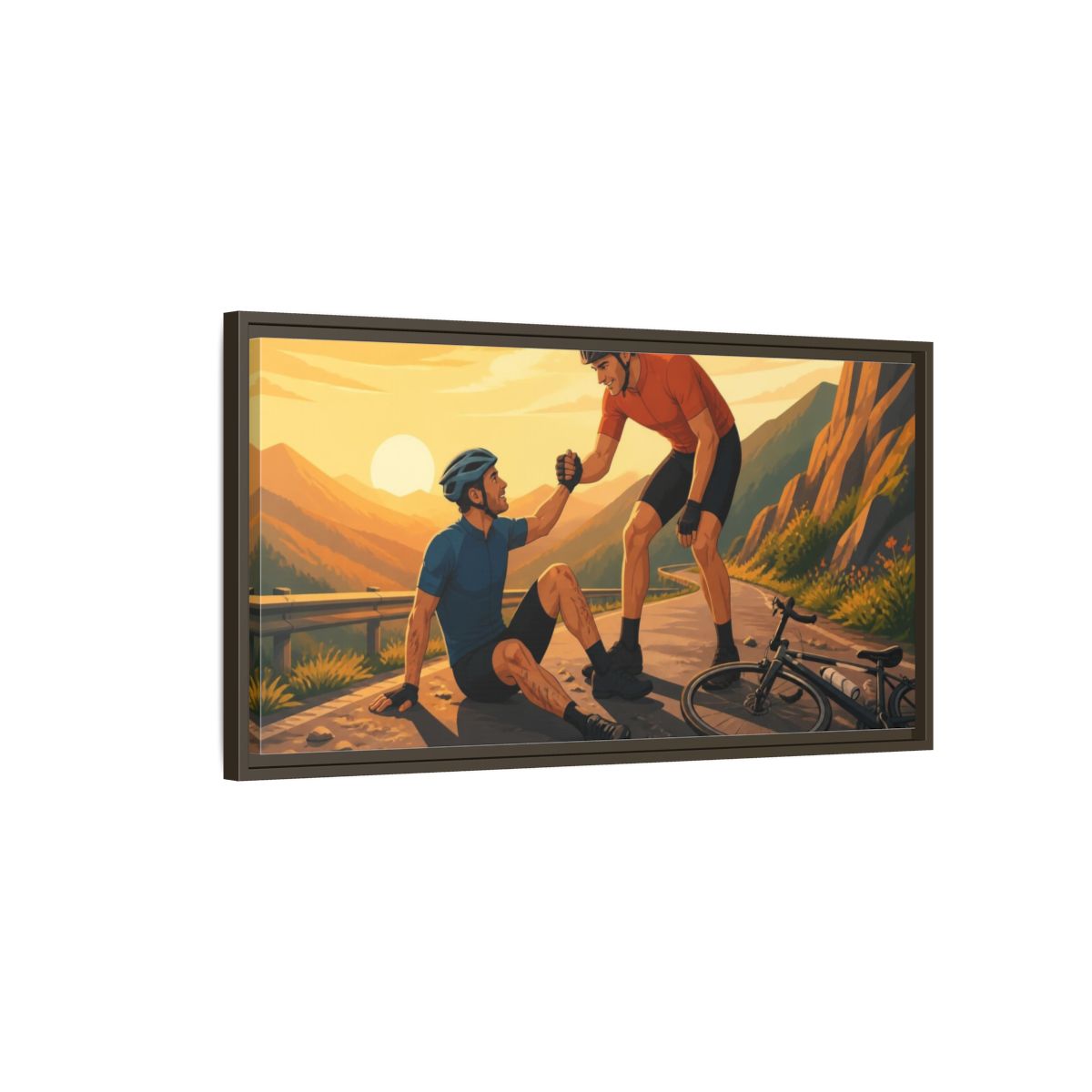 Main Mockup. Cyclists Motivation Moment shown as framed canvas print