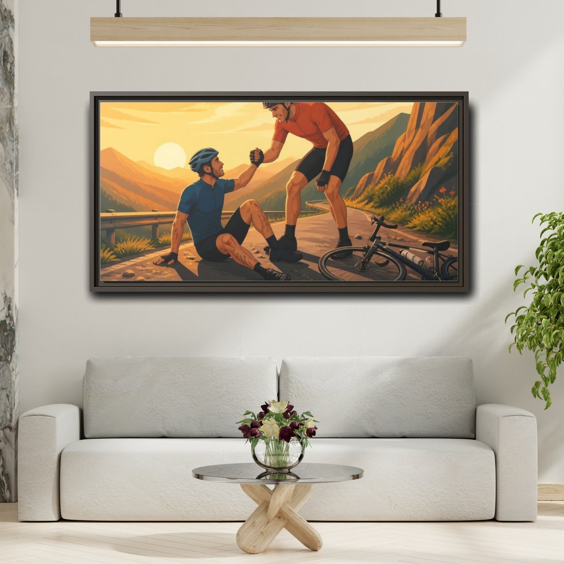 Mockup 2. Cyclists Motivation Moment shown as framed canvas print