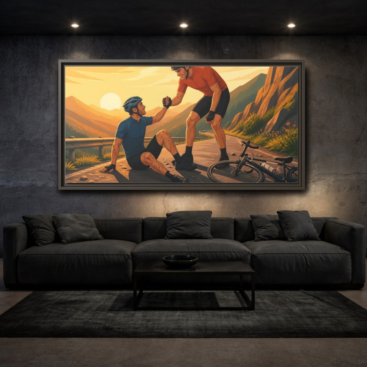 Mockup 3. Cyclists Motivation Moment shown as framed canvas print