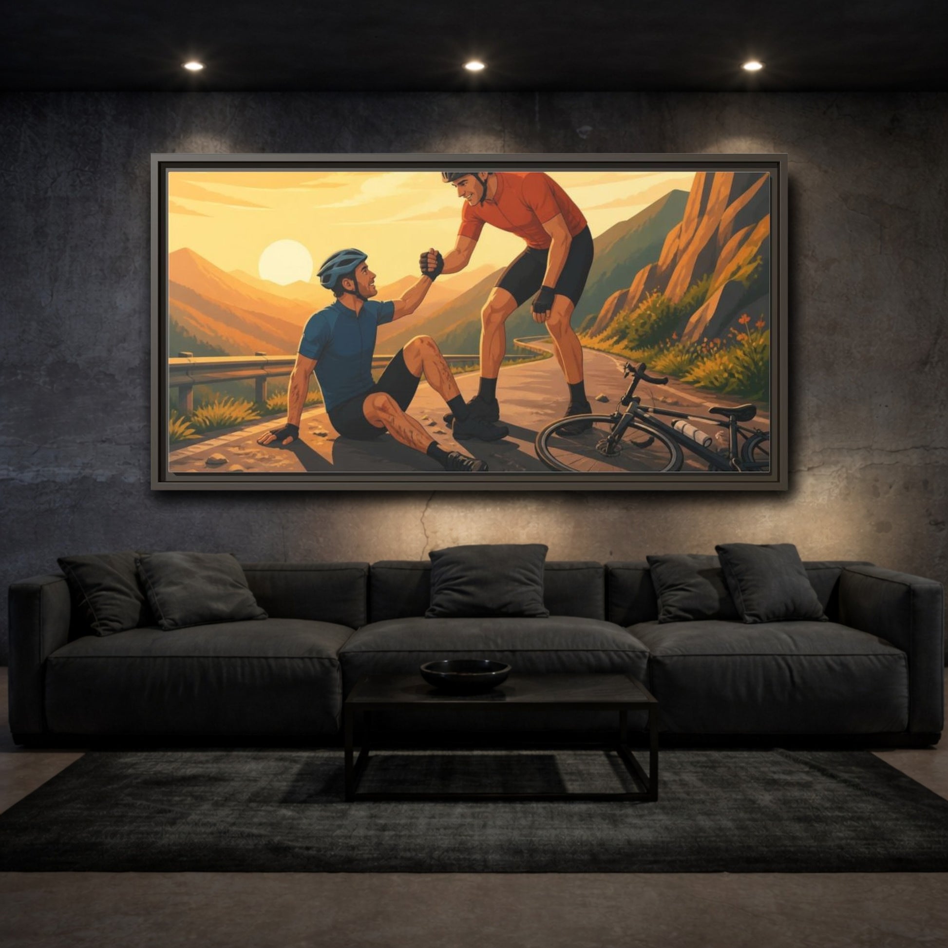 Mockup 3. Cyclists Motivation Moment shown as framed canvas print