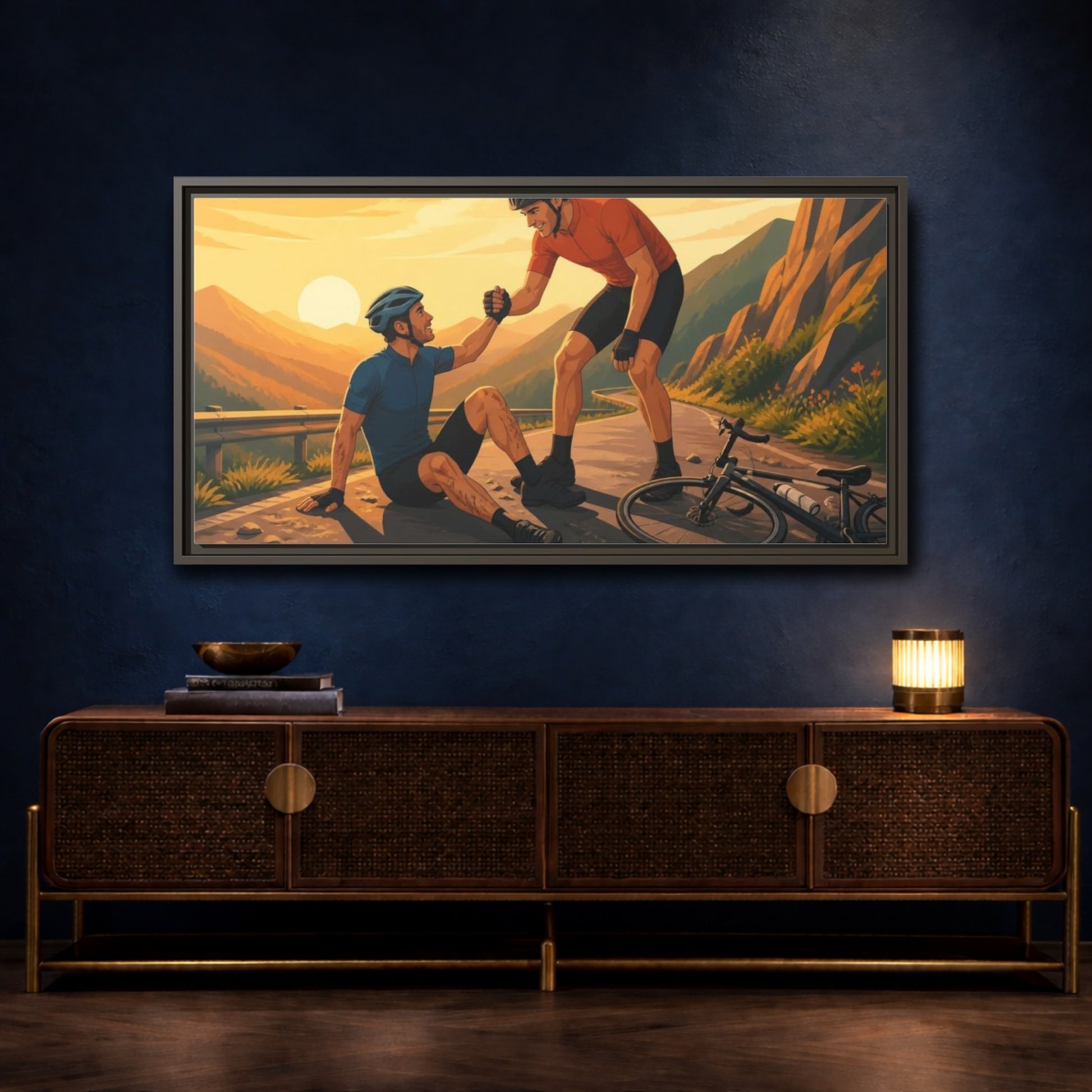 Mockup 4. Cyclists Motivation Moment shown as framed canvas print