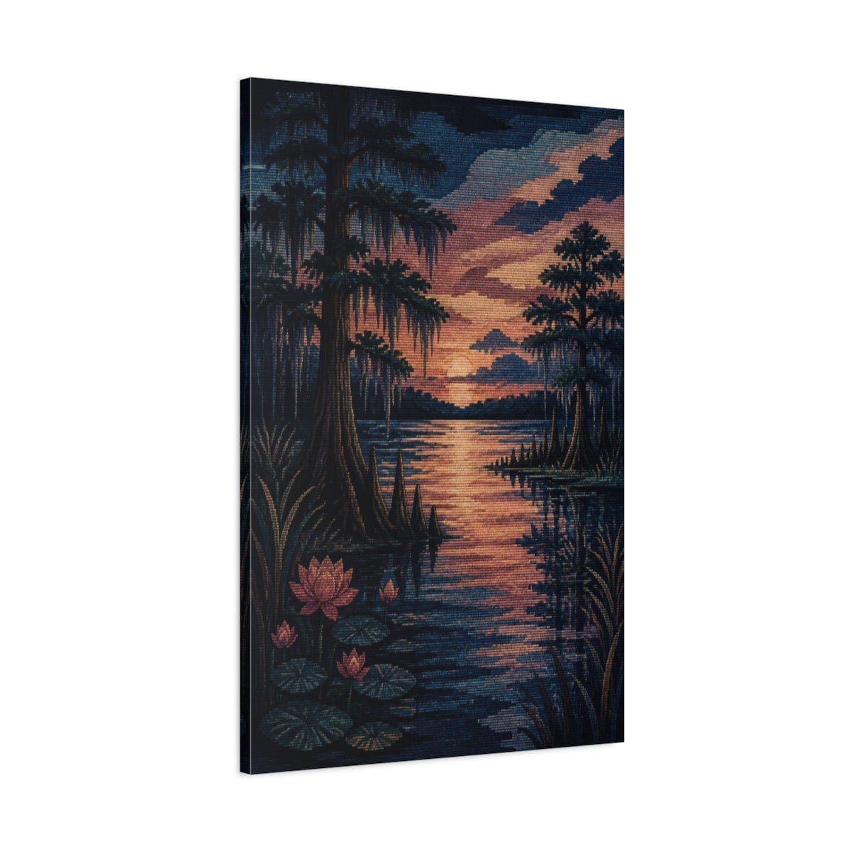 Main Mockup. Cypress Nature Twilight shown as canvas print
