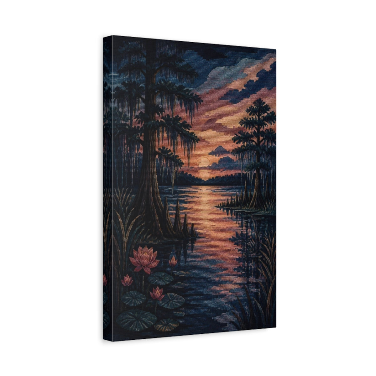 Side Mockup 4. Cypress Nature Twilight shown as canvas print