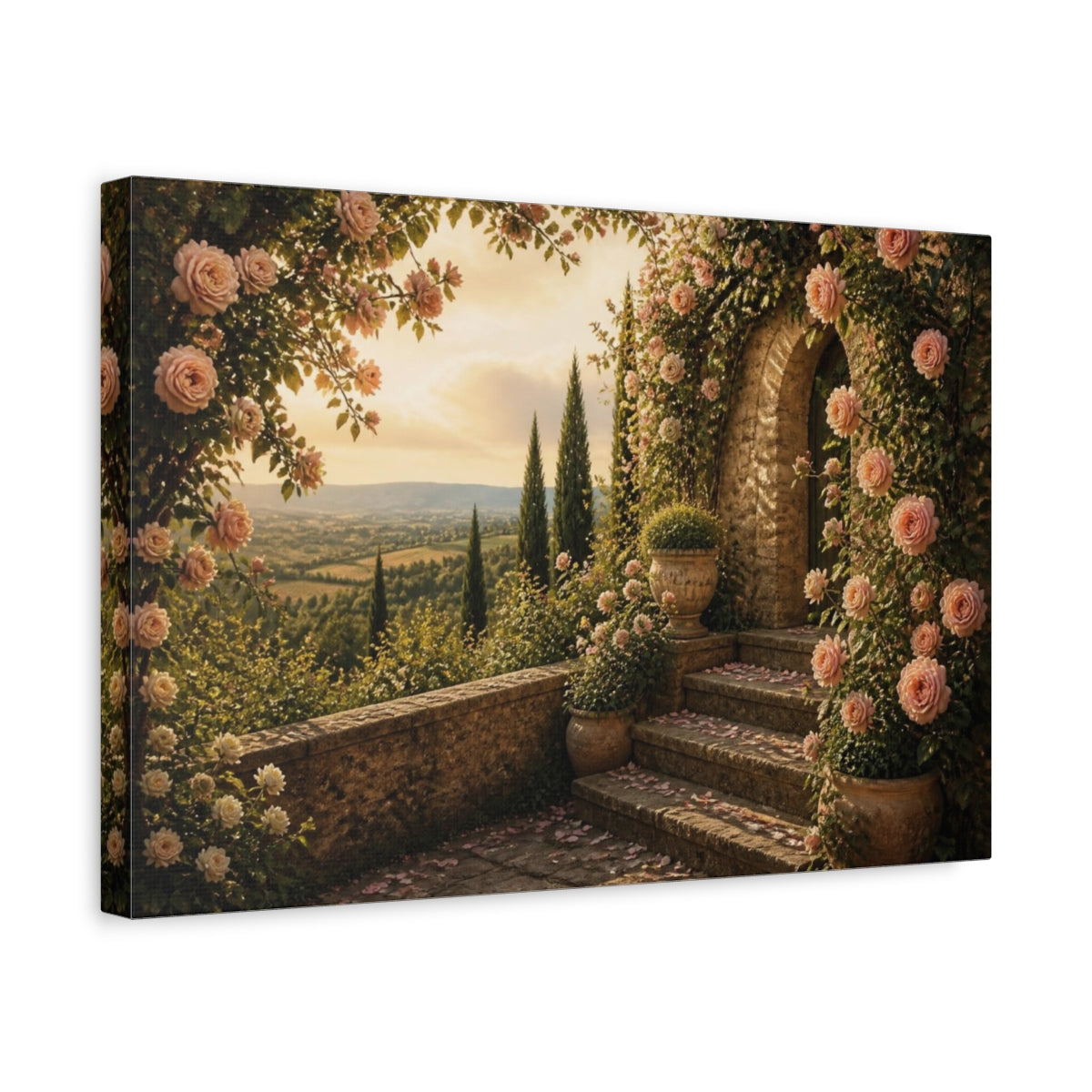 Side Mockup 4. Cypress & Rose Terrace shown as canvas print
