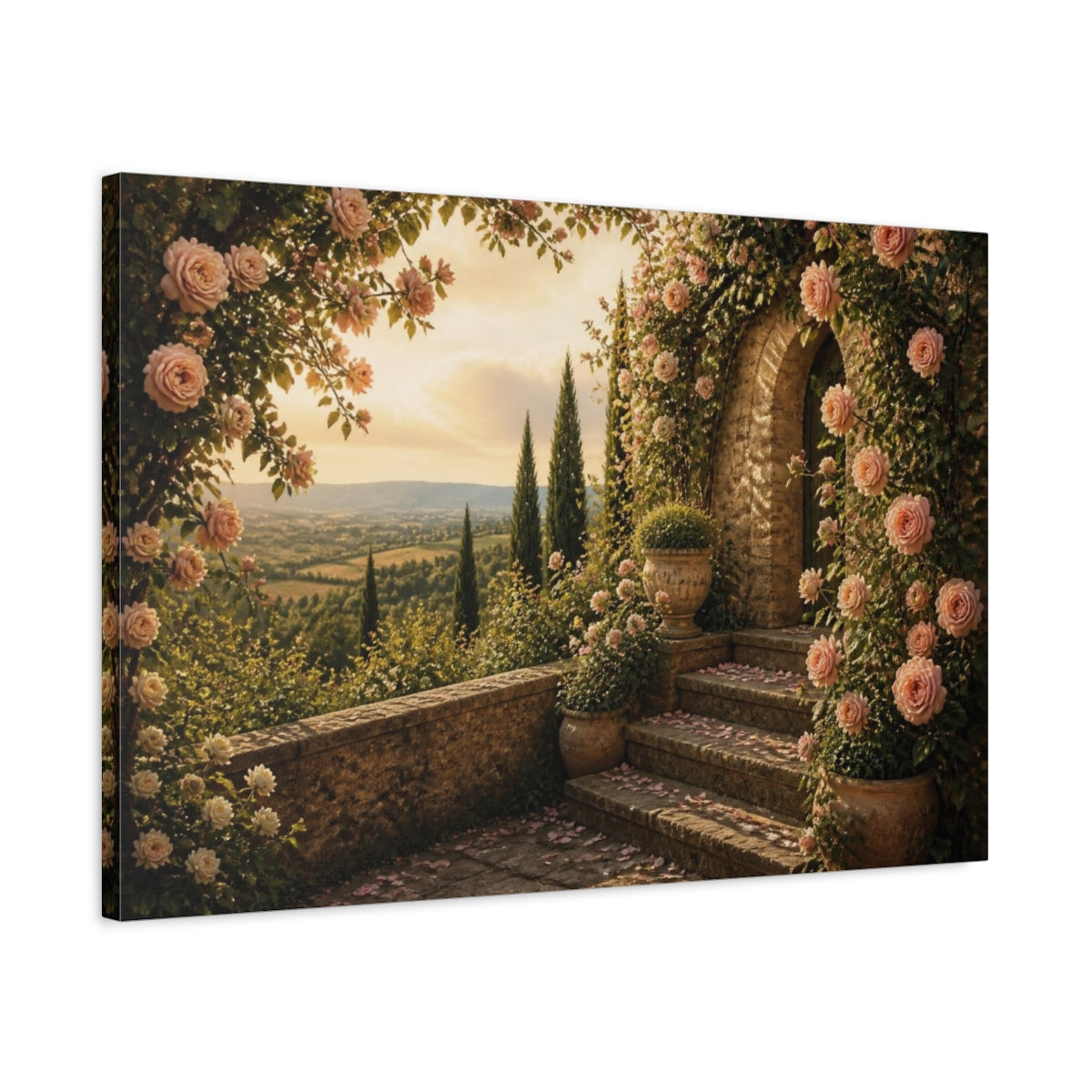 Side Mockup 2. Cypress & Rose Terrace shown as canvas print