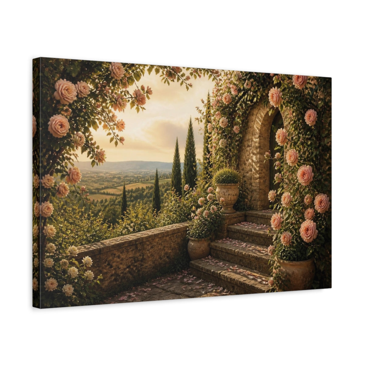 Side Mockup 3. Cypress & Rose Terrace shown as canvas print