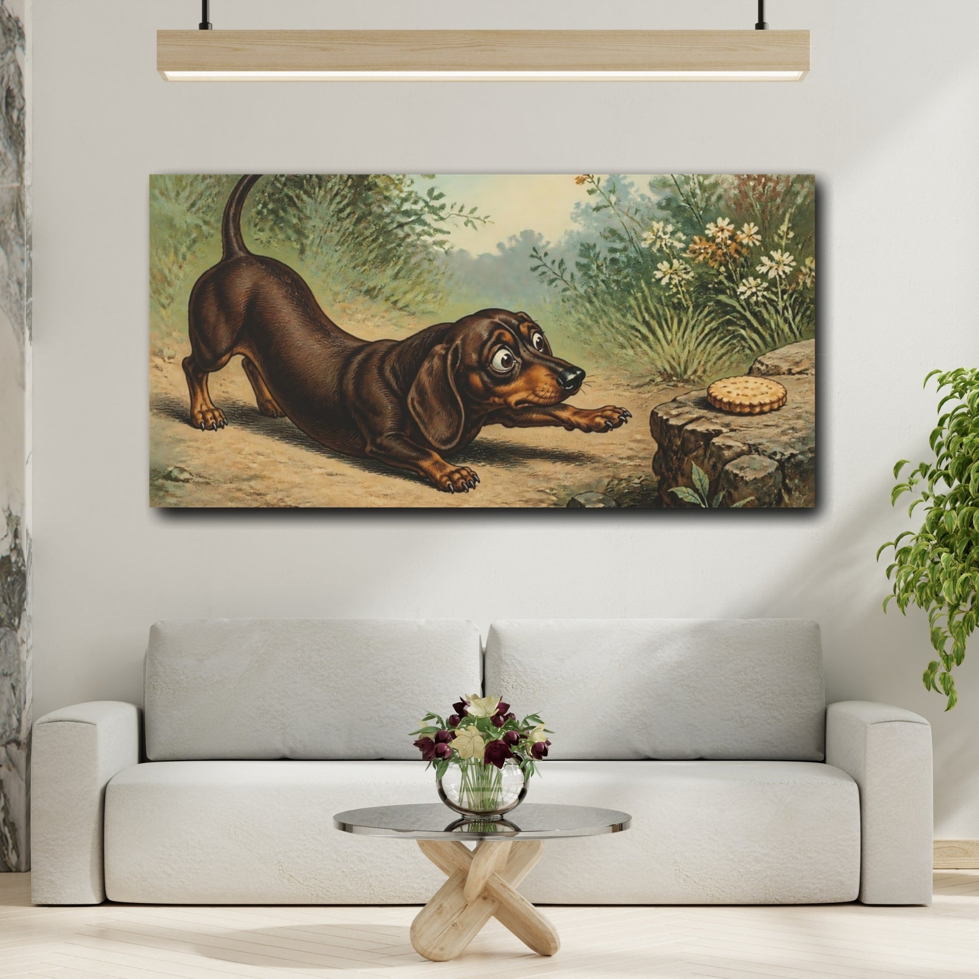 Mockup 2. Dachshund And Biscuit shown as canvas print