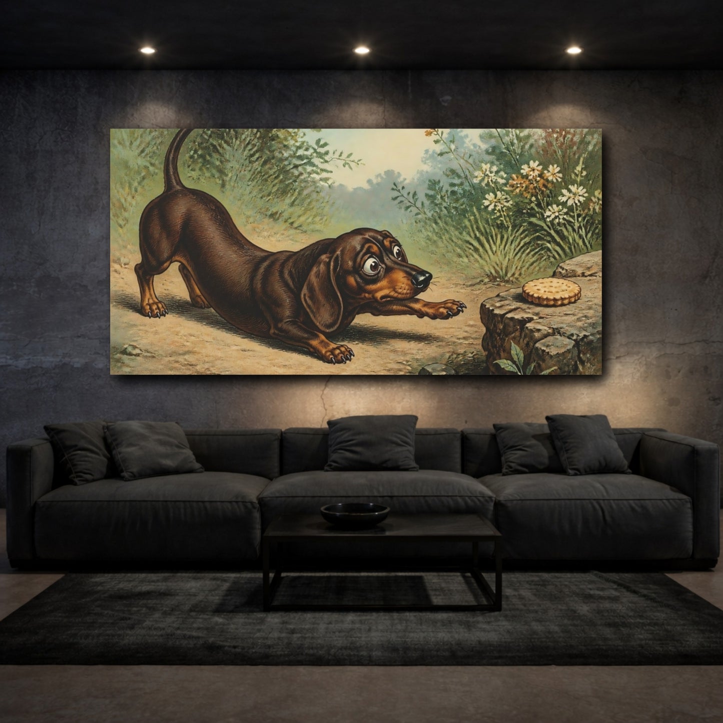 Mockup 3. Dachshund And Biscuit shown as canvas print