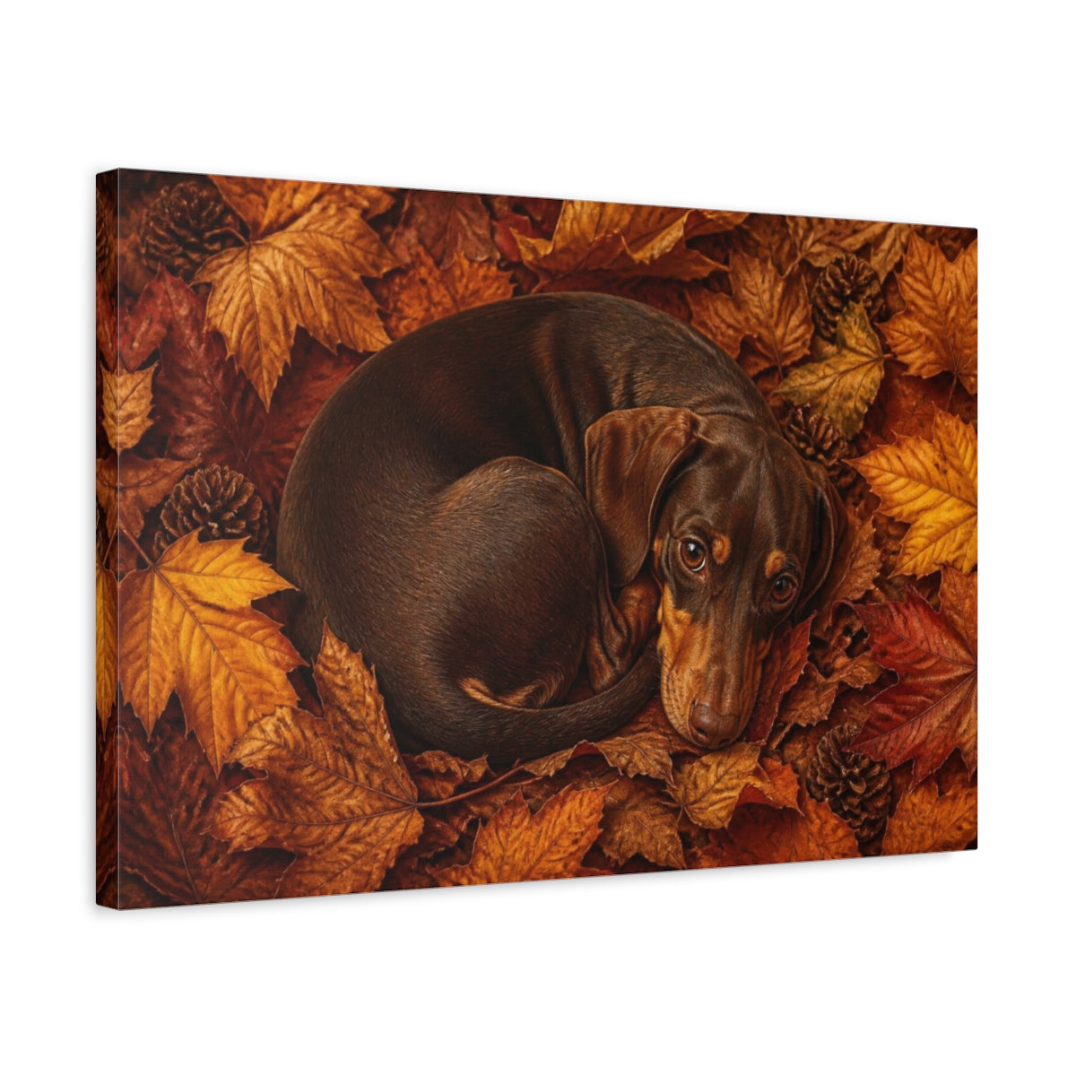Side Mockup 3. Dachshund Pets Autumn Curl shown as canvas print