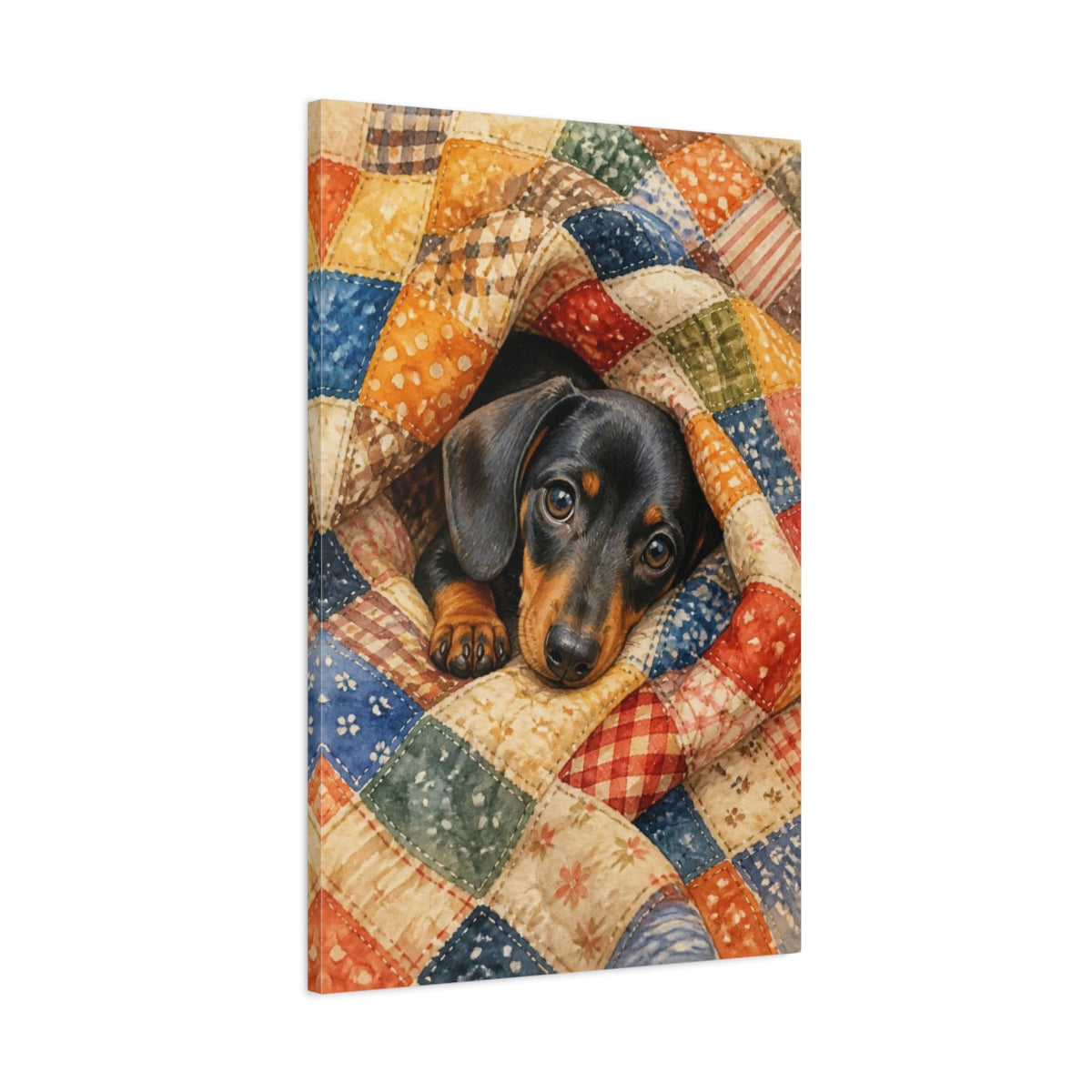 Main Mockup. Dachshund Pets Snuggle shown as canvas print