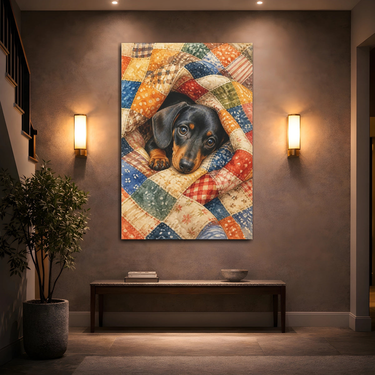 Mockup 2. Dachshund Pets Snuggle shown as canvas print