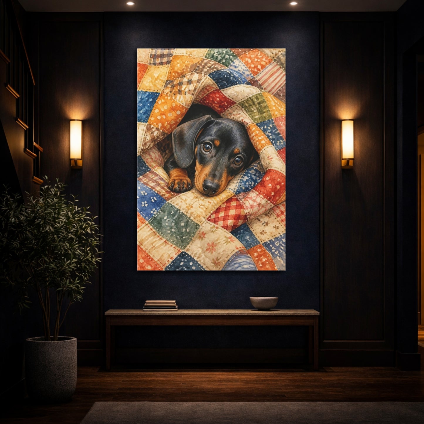 Mockup 4. Dachshund Pets Snuggle shown as canvas print