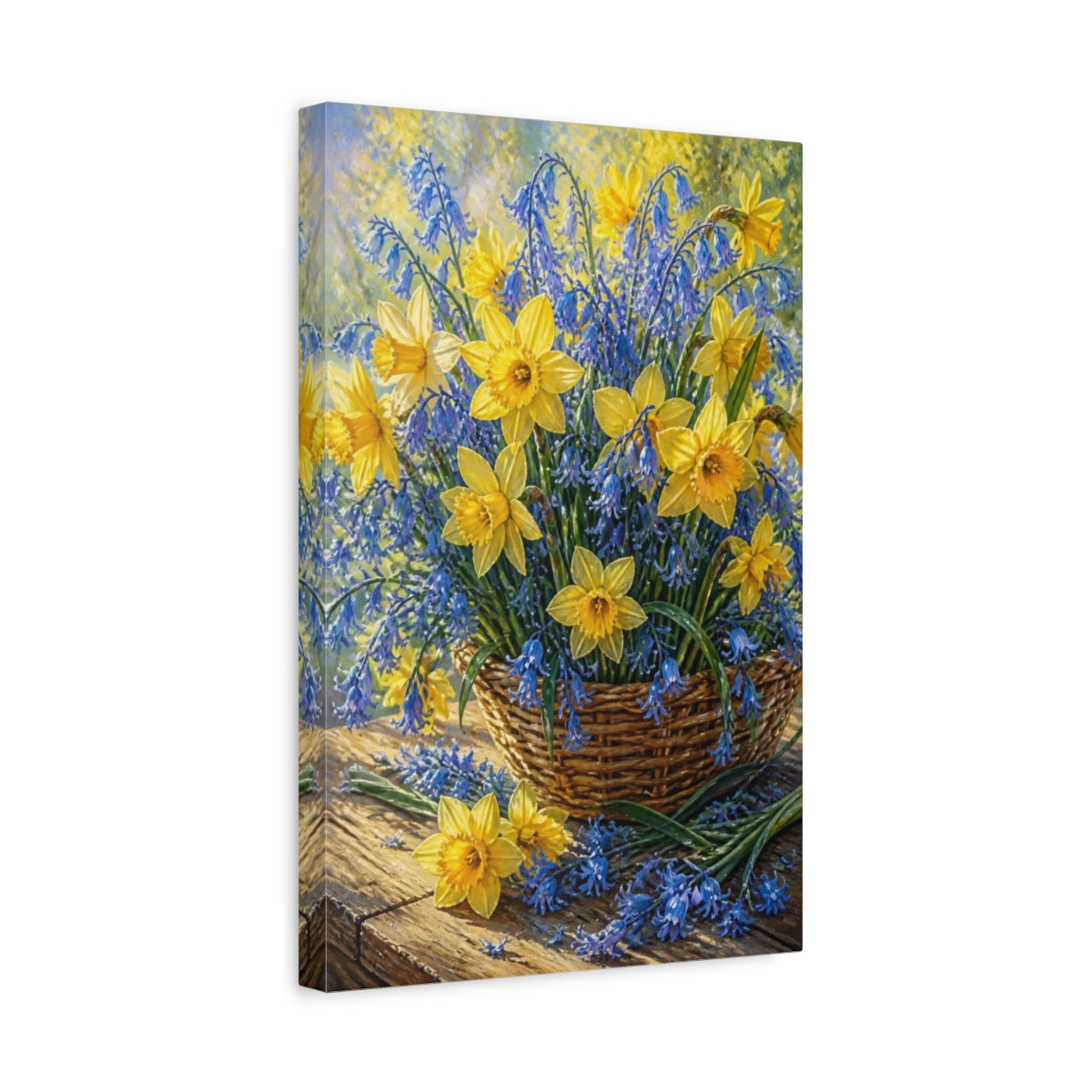 Side Mockup 4. Daffodil Flowers In Basket shown as canvas print
