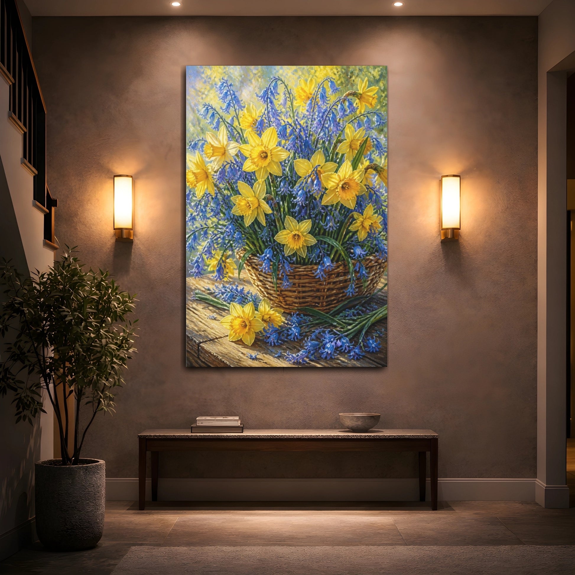 Mockup 2. Daffodil Flowers In Basket shown as canvas print