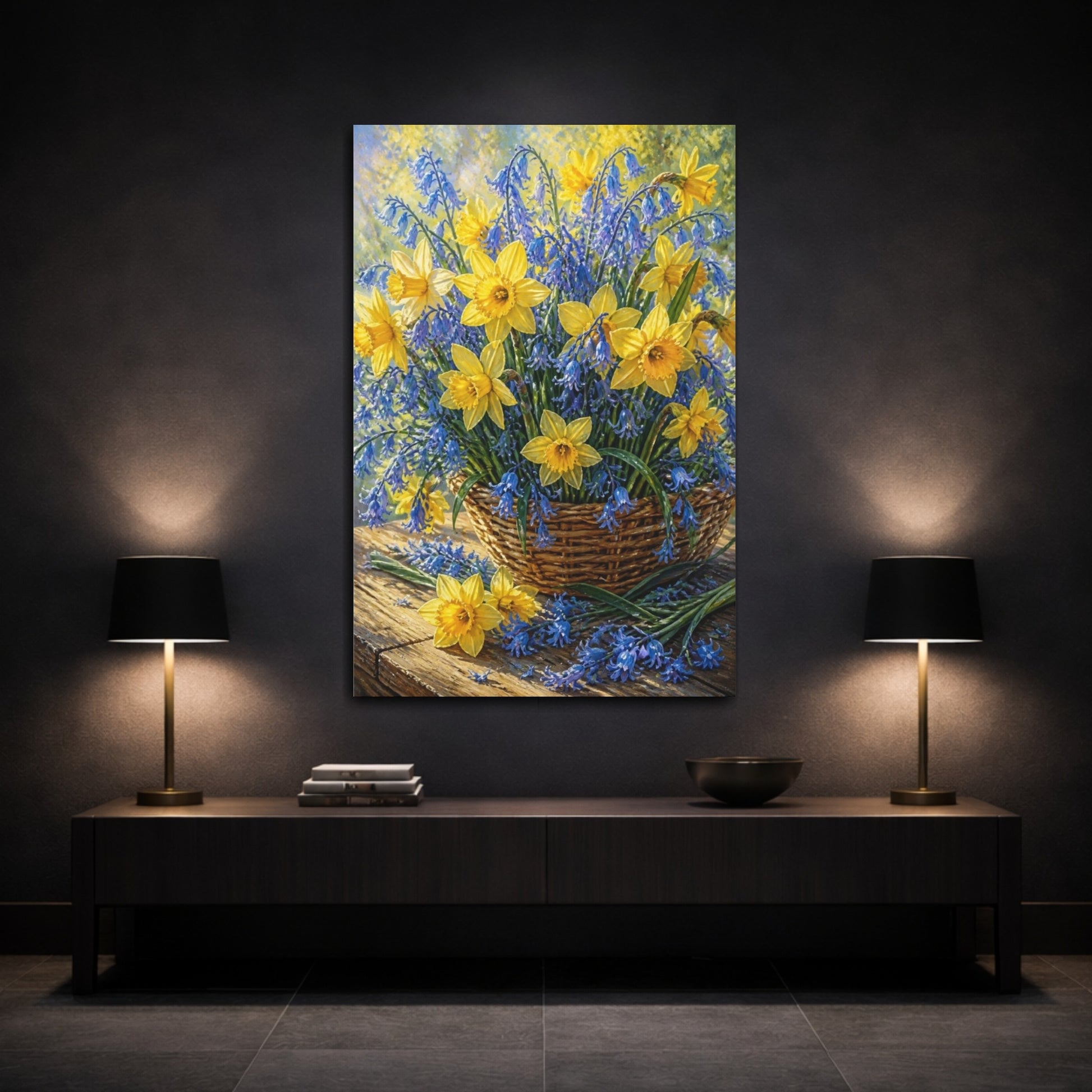 Mockup 3. Daffodil Flowers In Basket shown as canvas print