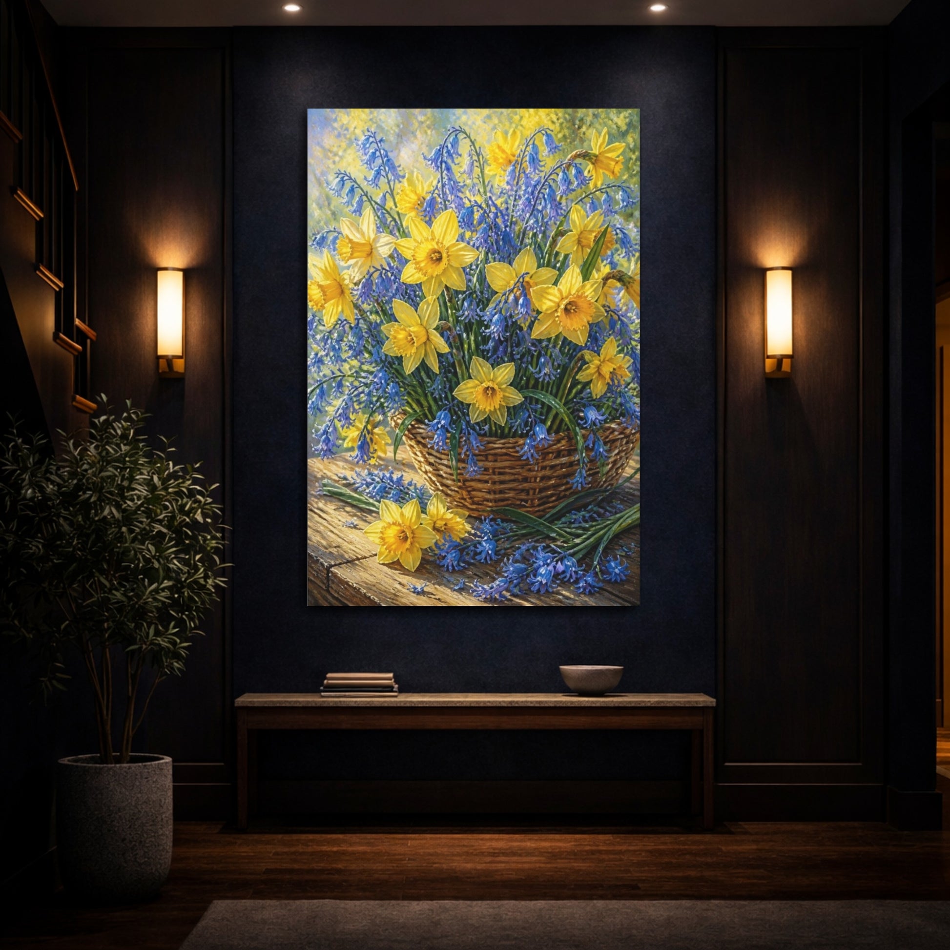 Mockup 4. Daffodil Flowers In Basket shown as canvas print