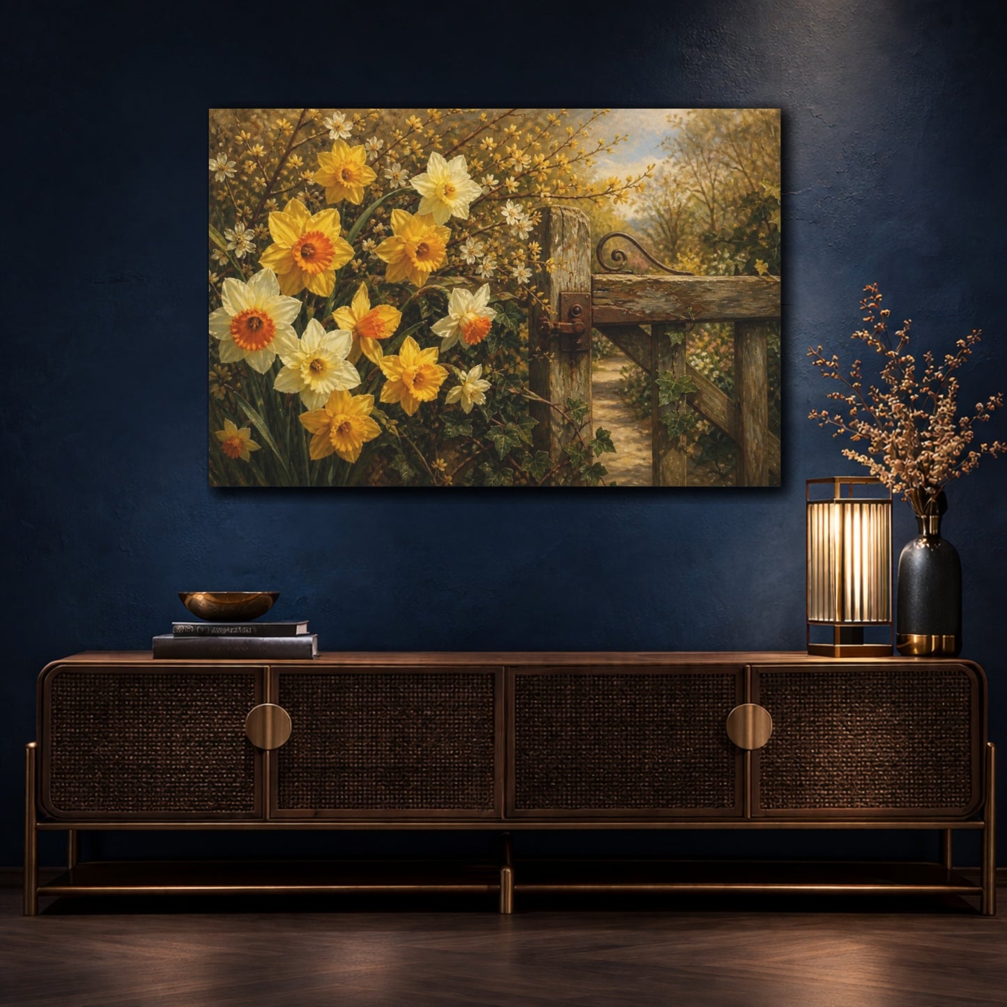 Mockup 4. Daffodils By Garden Gate shown as canvas print