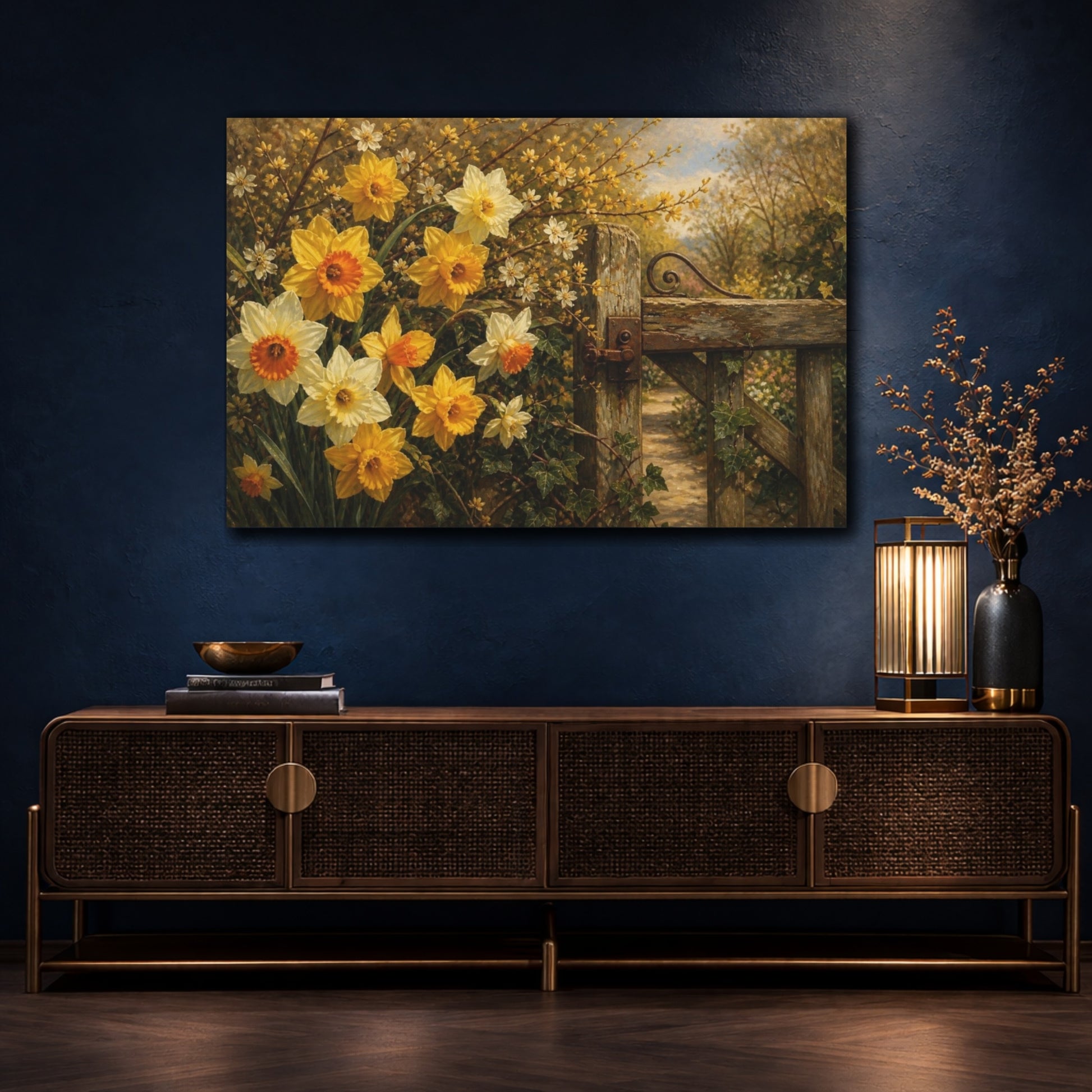 Mockup 4. Daffodils By Garden Gate shown as canvas print