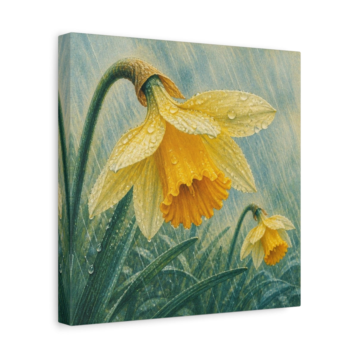 Side Mockup 8. Daffodils In Spring Rain shown as canvas print