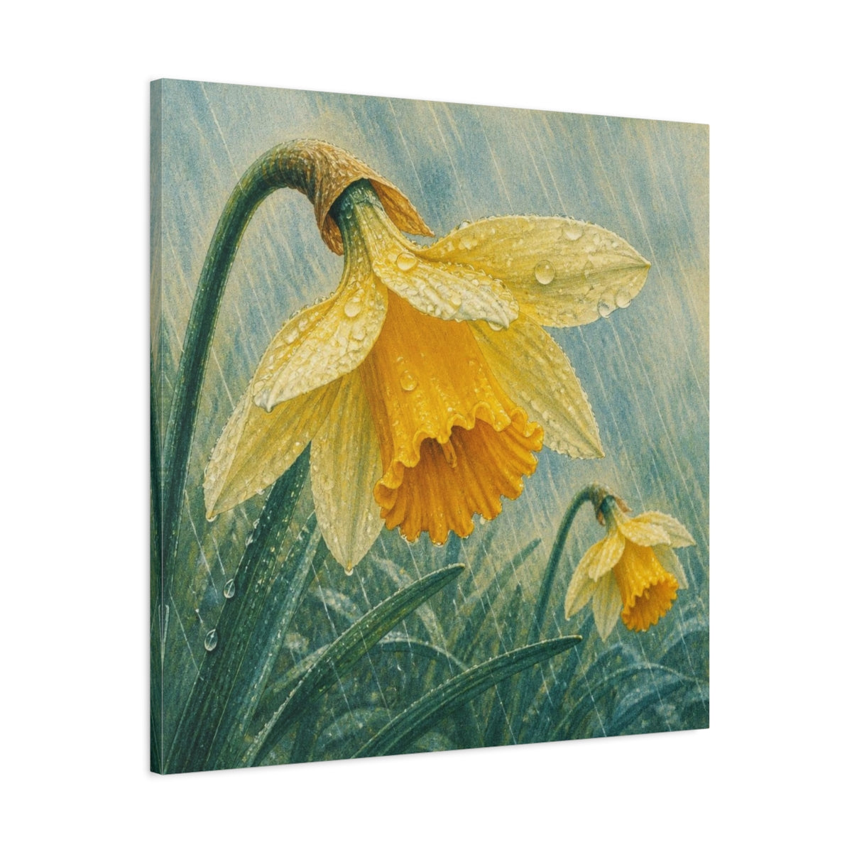 Side Mockup 3. Daffodils In Spring Rain shown as canvas print