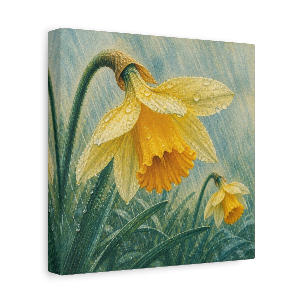 Side Mockup 9. Daffodils In Spring Rain shown as canvas print