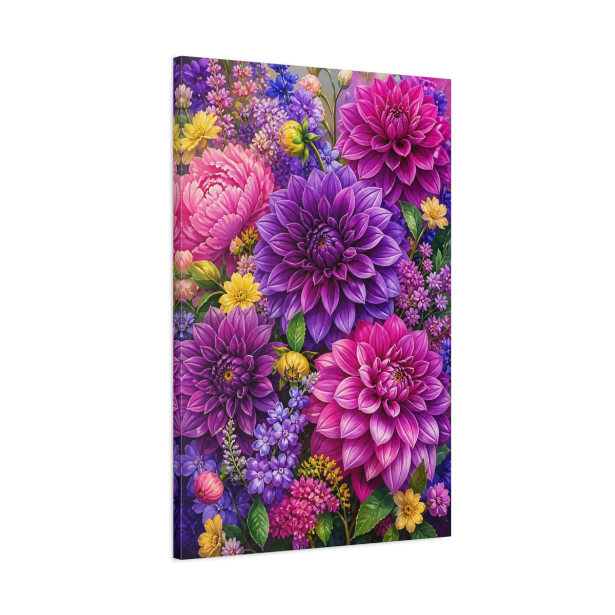 Main Mockup. Dahlia Floral Bouquet shown as canvas print