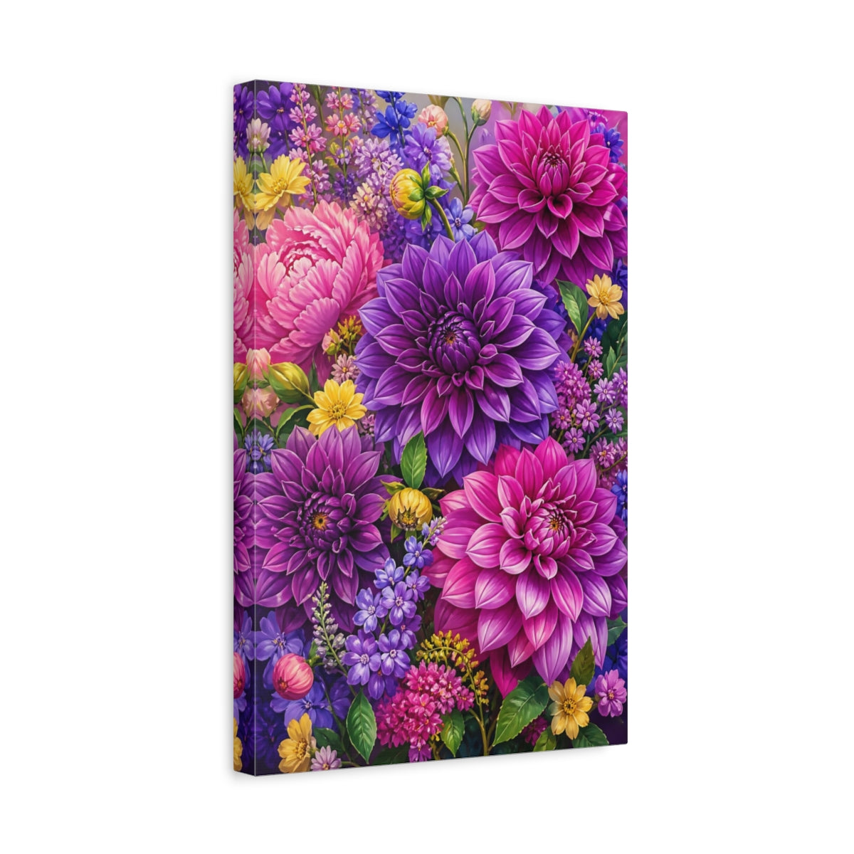Side Mockup 4. Dahlia Floral Bouquet shown as canvas print
