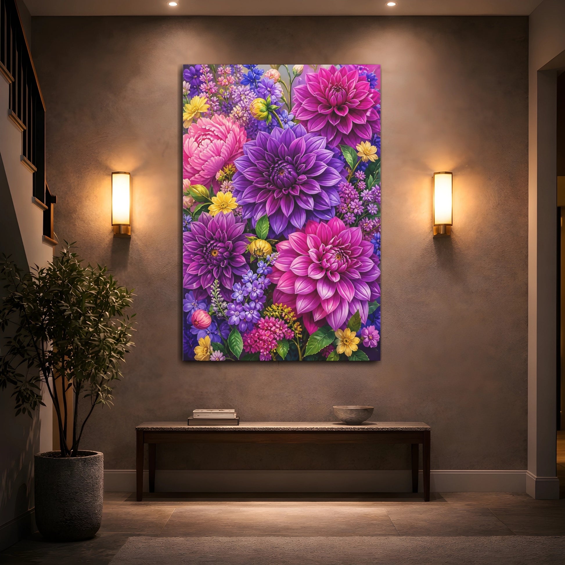 Mockup 2. Dahlia Floral Bouquet shown as canvas print