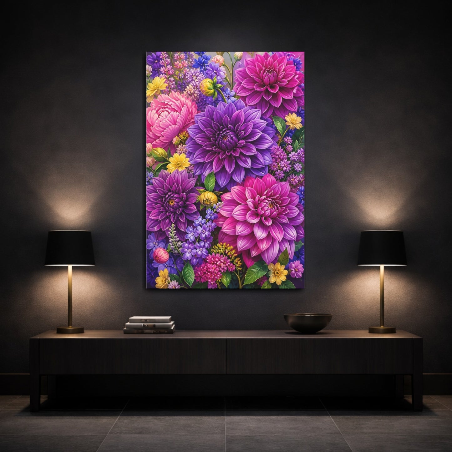 Mockup 3. Dahlia Floral Bouquet shown as canvas print