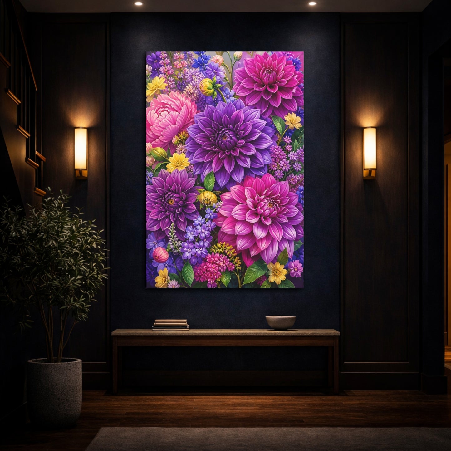 Mockup 4. Dahlia Floral Bouquet shown as canvas print