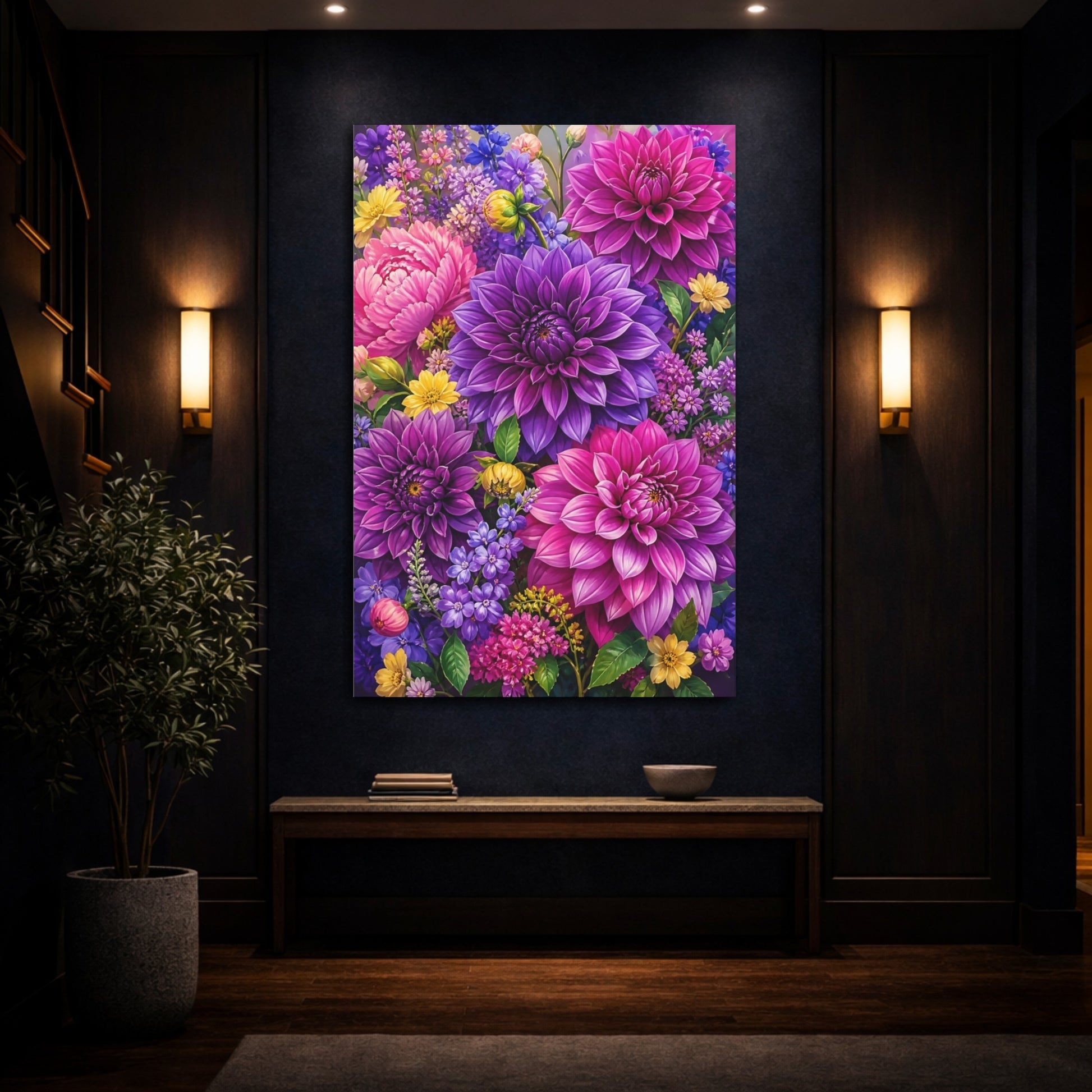 Mockup 4. Dahlia Floral Bouquet shown as canvas print