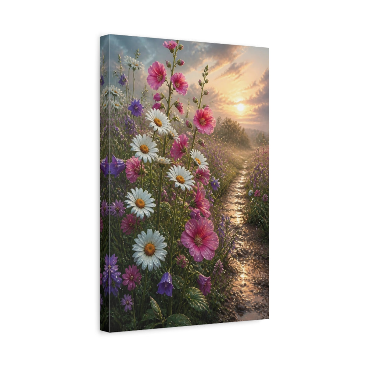 Side Mockup 4. Daisy Meadow Flowers shown as canvas print