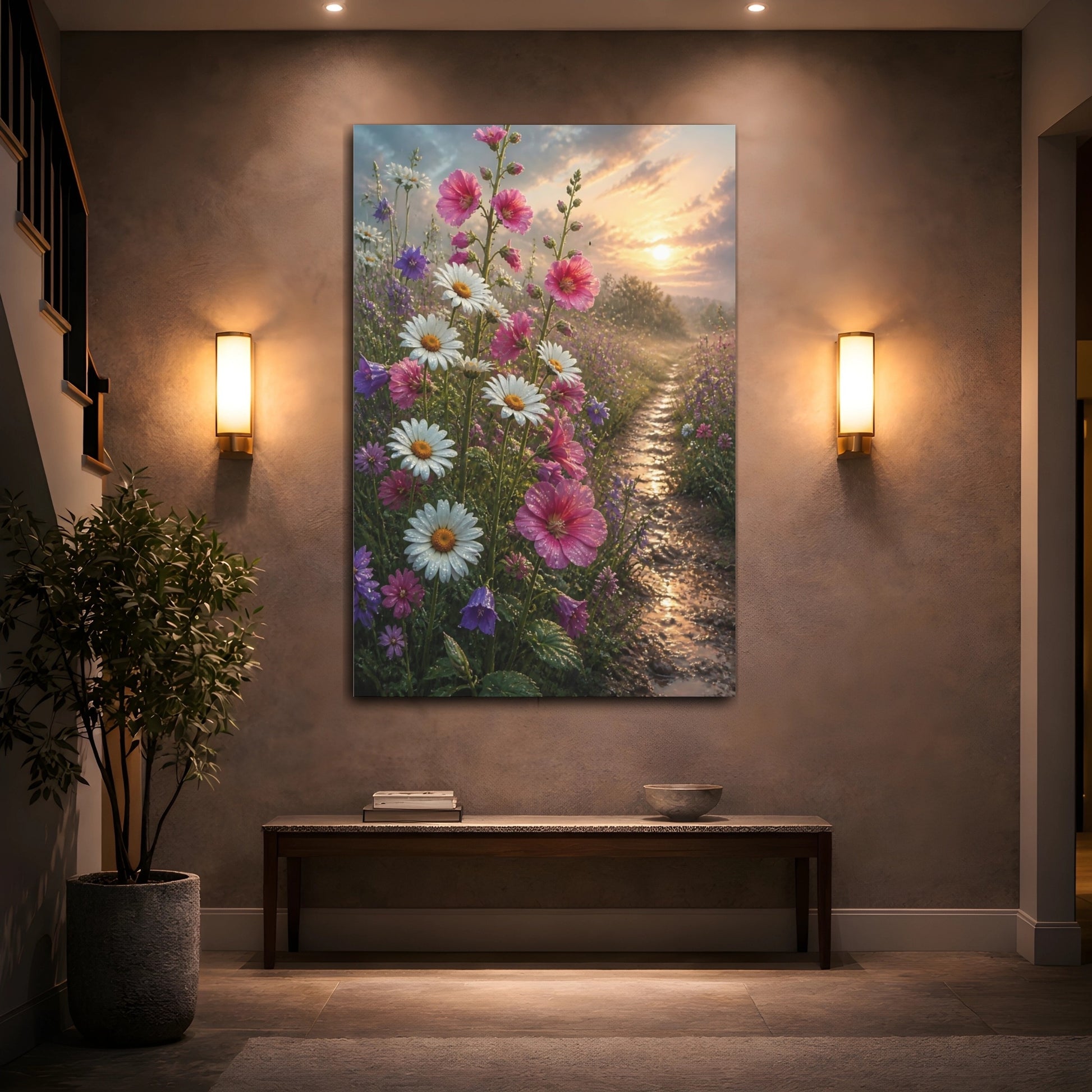 Mockup 2. Daisy Meadow Flowers shown as canvas print