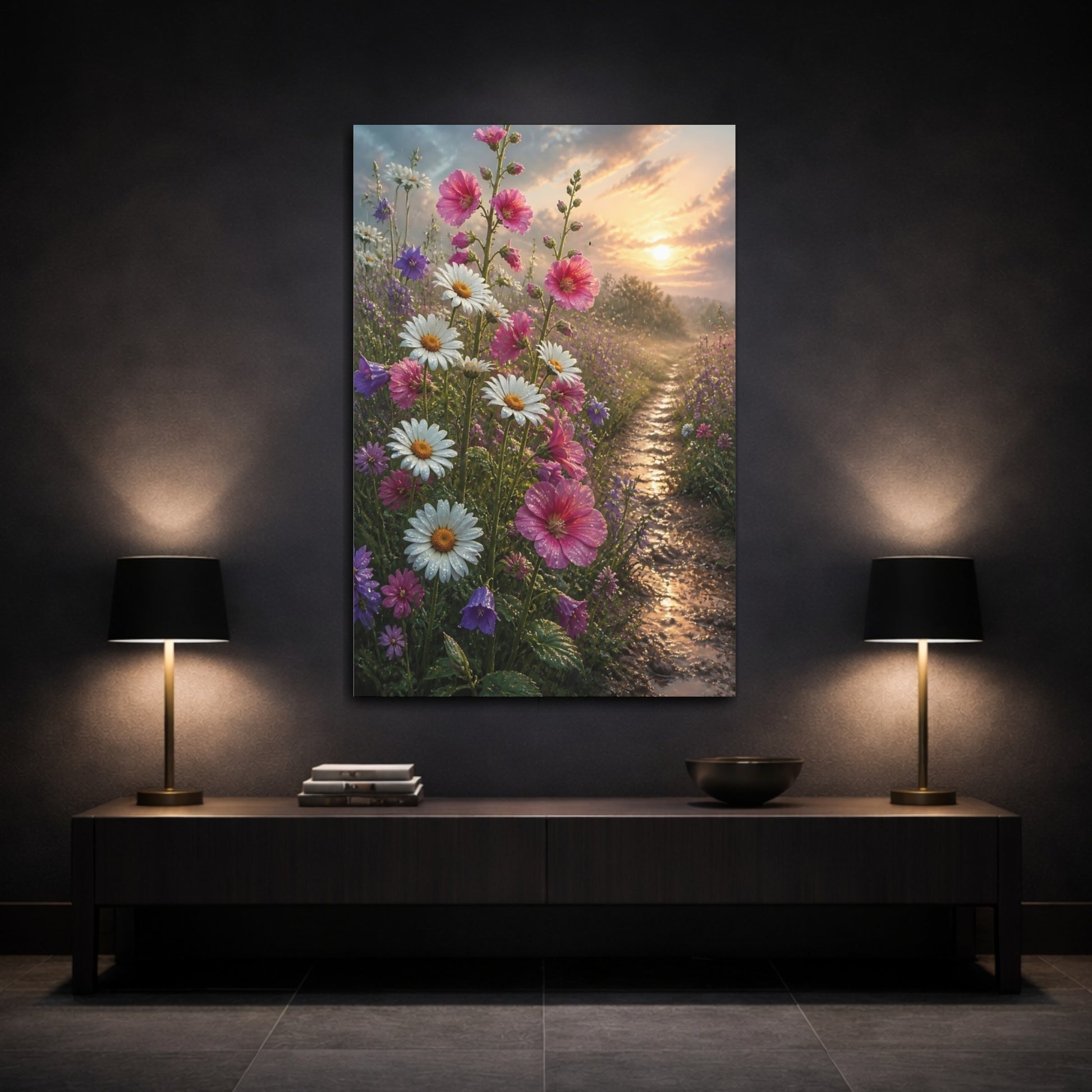 Mockup 3. Daisy Meadow Flowers shown as canvas print
