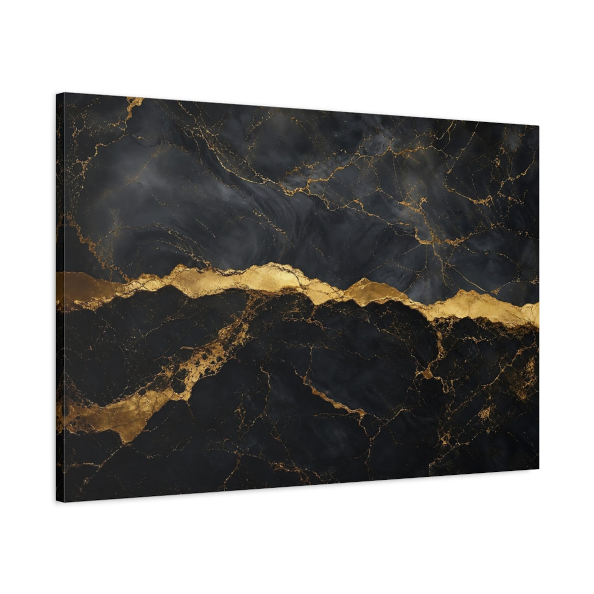Main Mockup. Dark Contrast Marble Gold Vein Texture shown as stretched canvas wall art