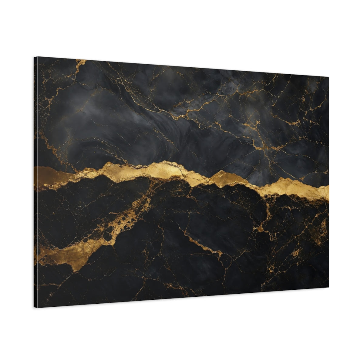 Side Mockup 1. Dark Contrast Marble Gold Vein Texture shown as stretched canvas wall art
