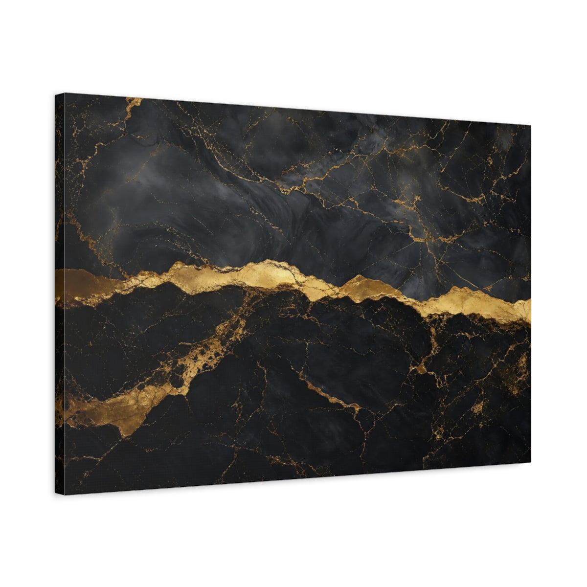 Side Mockup 2. Dark Contrast Marble Gold Vein Texture shown as stretched canvas wall art