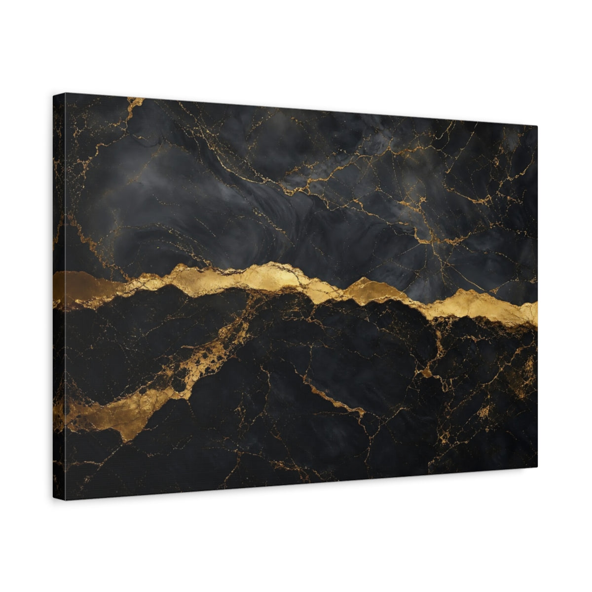 Side Mockup 3. Dark Contrast Marble Gold Vein Texture shown as stretched canvas wall art